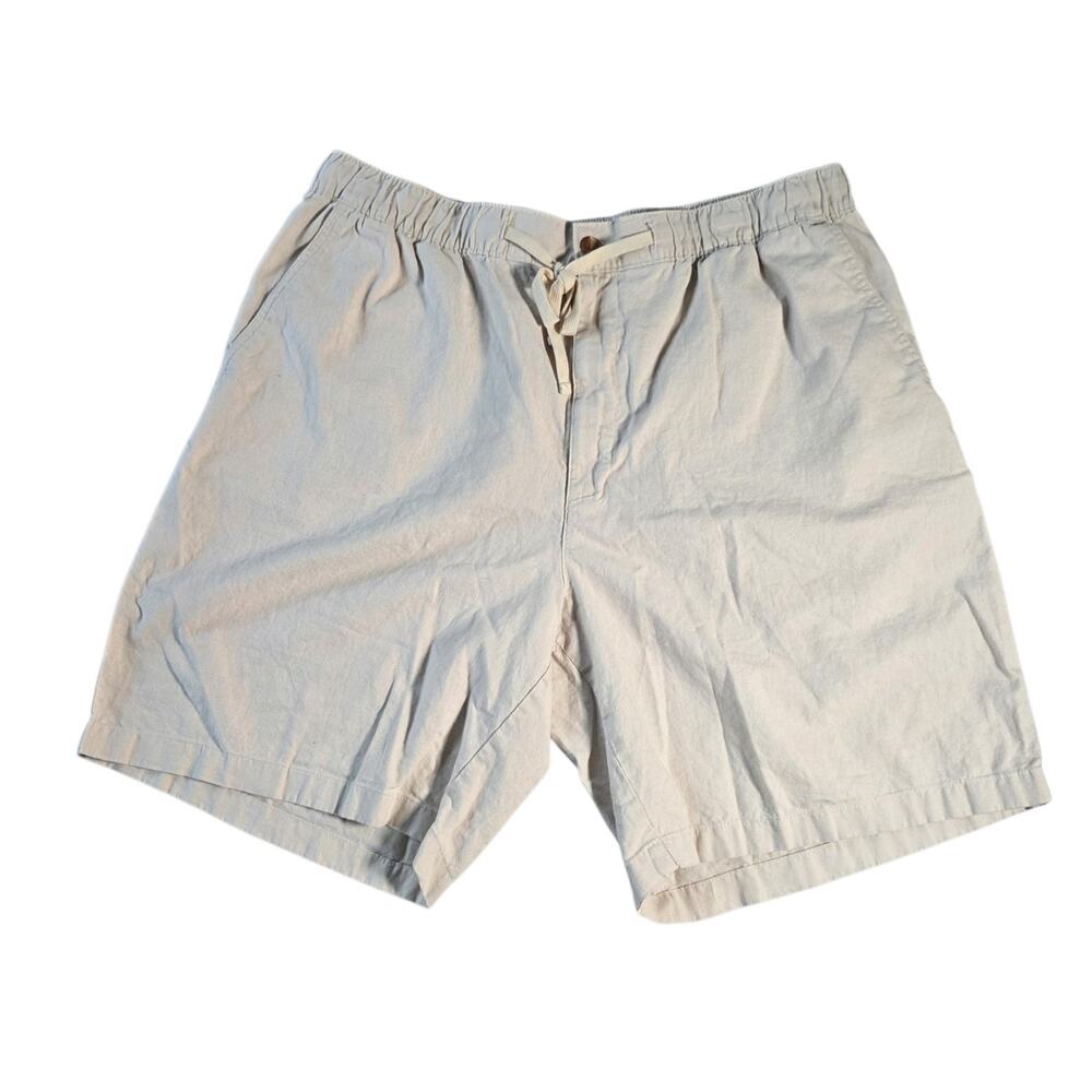 Men's Linen Cotton Blend Shorts | Khaki Drawstring Waist 36 |